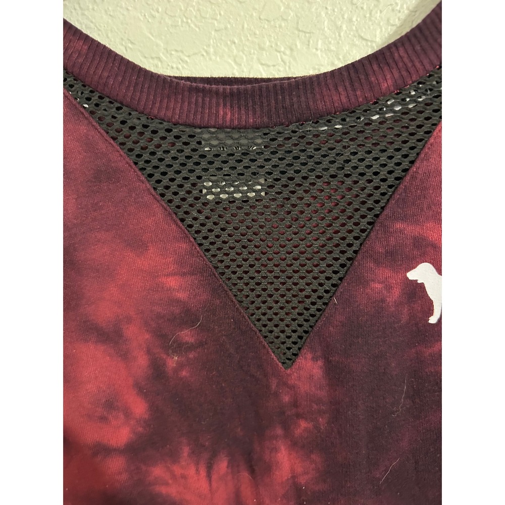 Pink Victoria's Secret Tie Dye Sweatshirt Burgundy Black Mesh V-Neck Dog Logo M - Picture 3 of 4